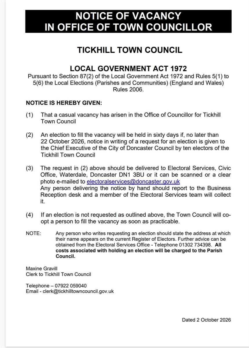 Notice of Vacancy